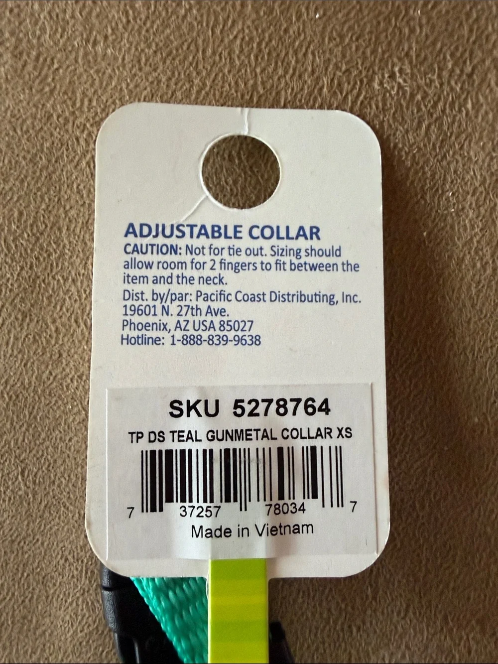 Top Paw Small Adjustable Dog Cat Collar - Teal Green 8-12”